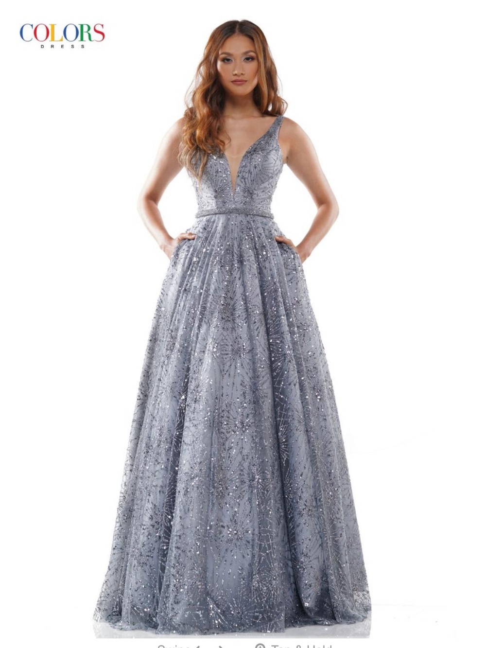 Silver Sparkle Plunging V-Neck Prom Dress
